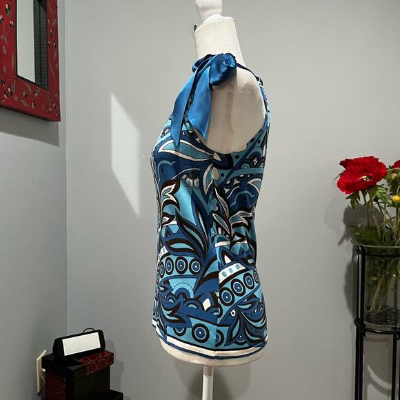 NEW Ann Taylor Silk Multicolor Geometric Floral Bow Tie Career Layering Top XS - Picture 4 of 16